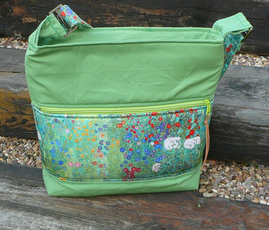 Green wax canvas crossbody bag floral water repellent shoulder bag dry oilcloth 