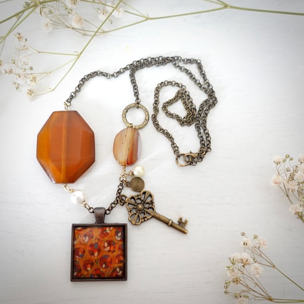 Boho Mismatched Necklace with Naive Art Pendant, Latchkey Kids