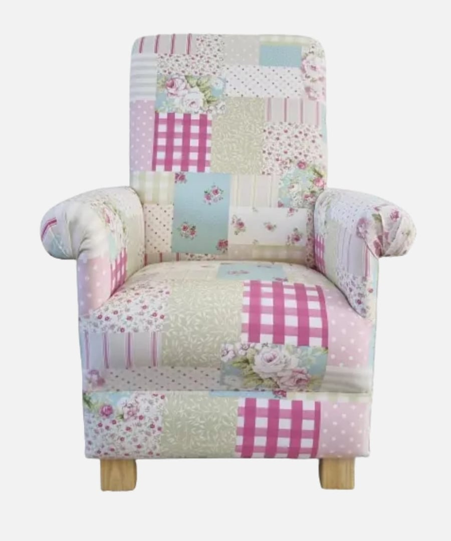 Fryetts Vintage Patchwork Pink Fabric Adult Chair Nursery Armchair Gingham Check