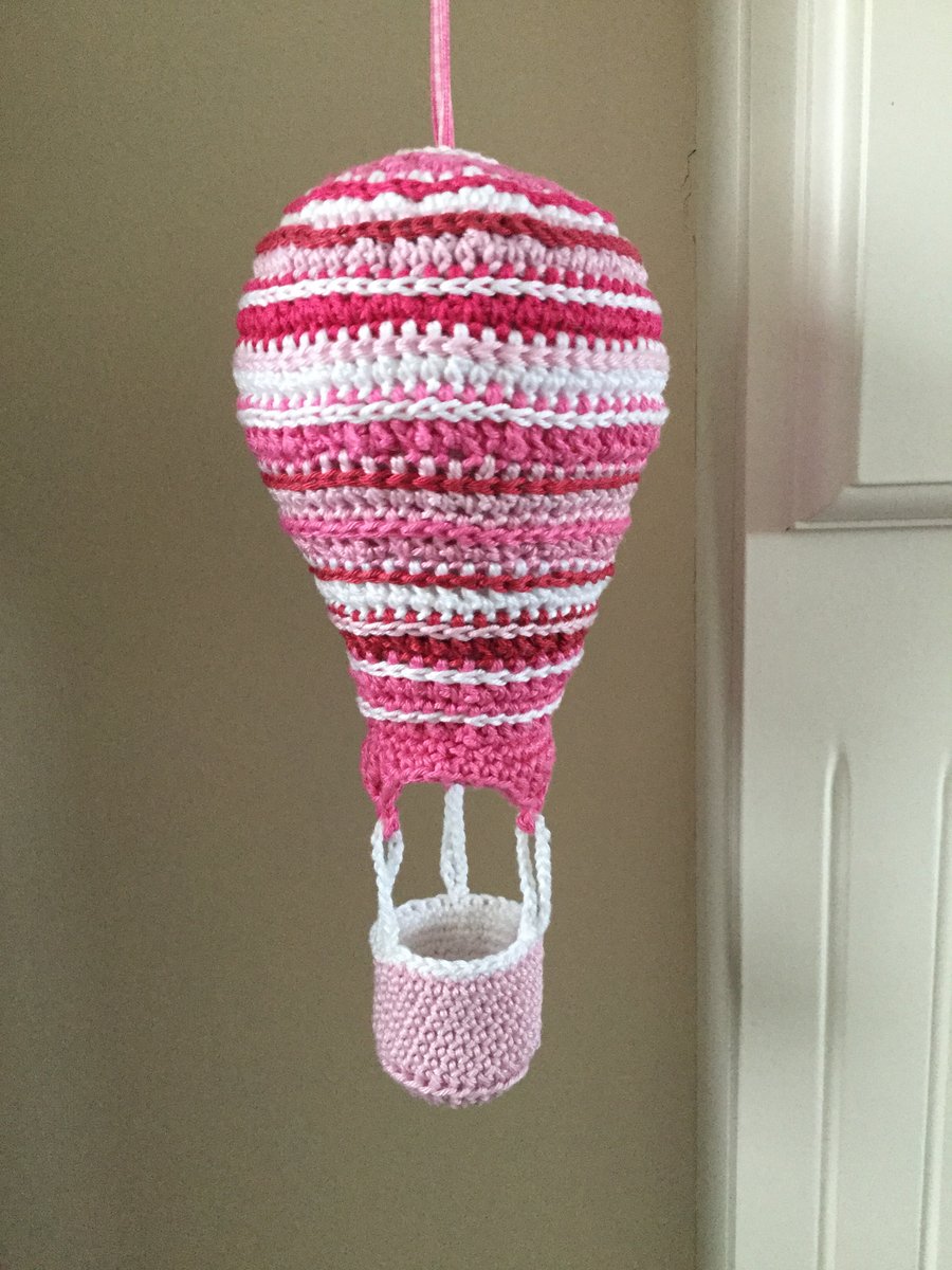 Crochet Hot Air Balloon Nursery Hanging Mobile in Pink
