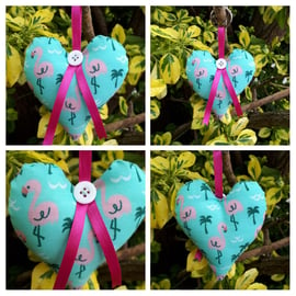 Heart Keyring in flamingo fabric. Free uk delivery. 