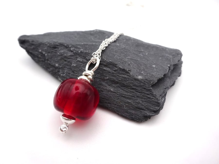 lampwork glass red pendant necklace