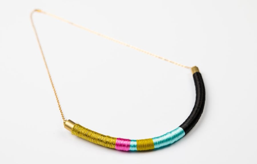 Textile statement necklace with brass chain (The Budleigh necklace)