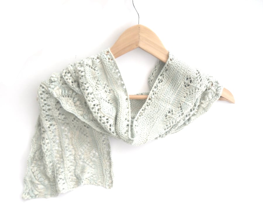 Silk Crescent shaped shawl , hand knit lilac scarf , wedding accessory 