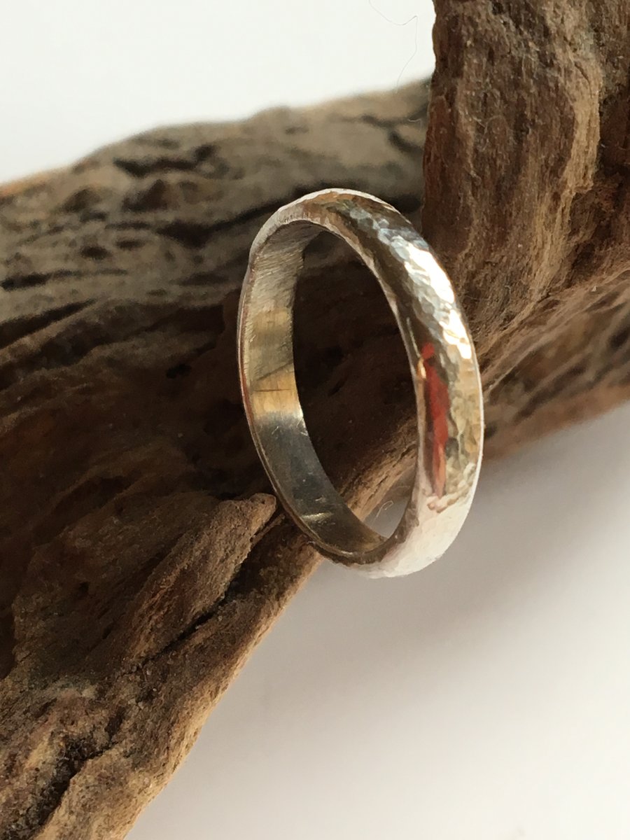 Silver Ring, Hammered Sterling Silver Band, Hers or His, Any Size to Order.