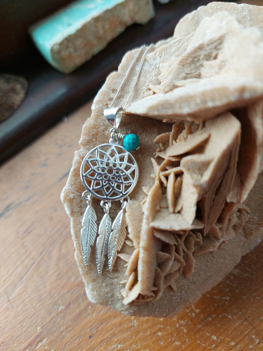 Sterling Silver and Turquoise Dreamcatcher Necklace