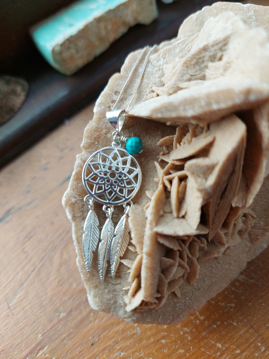 Sterling Silver and Turquoise Dreamcatcher Necklace