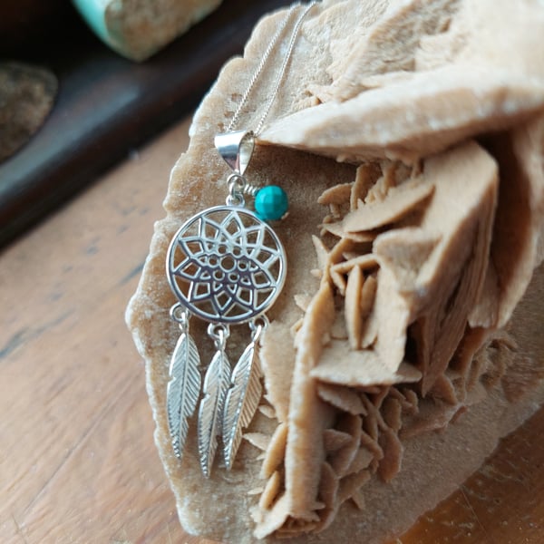 Sterling Silver and Turquoise Dreamcatcher Necklace