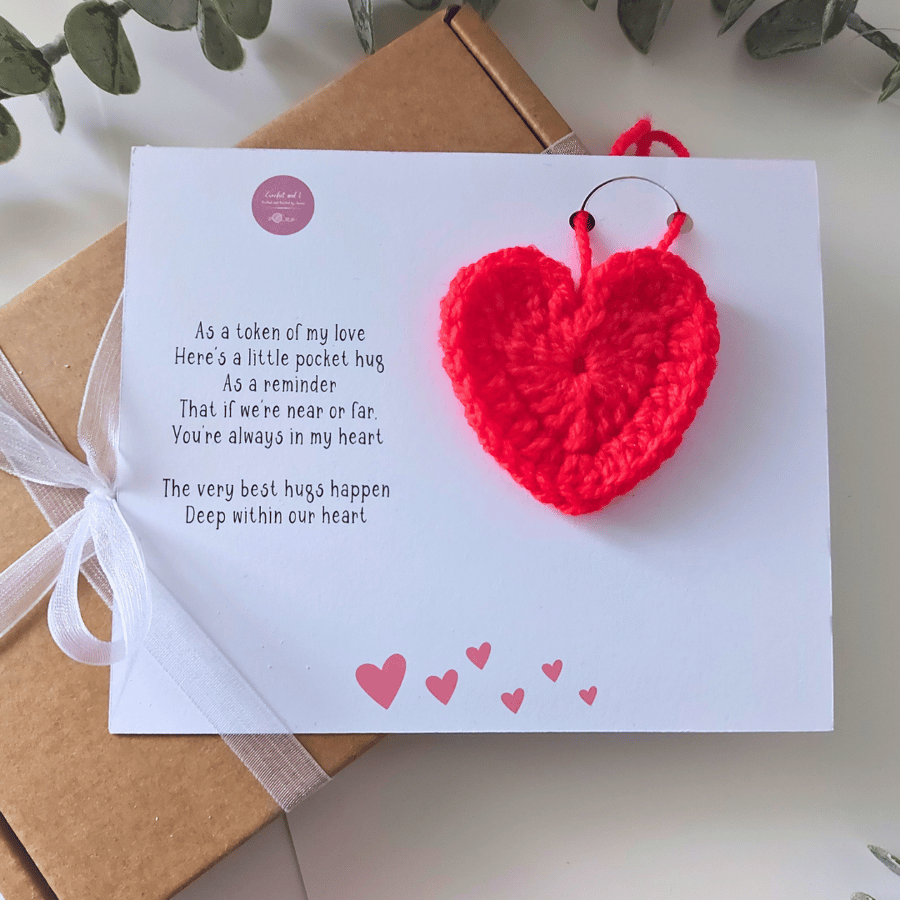 Pocket Hug Card With A Red Crochet Heart - A To - Folksy