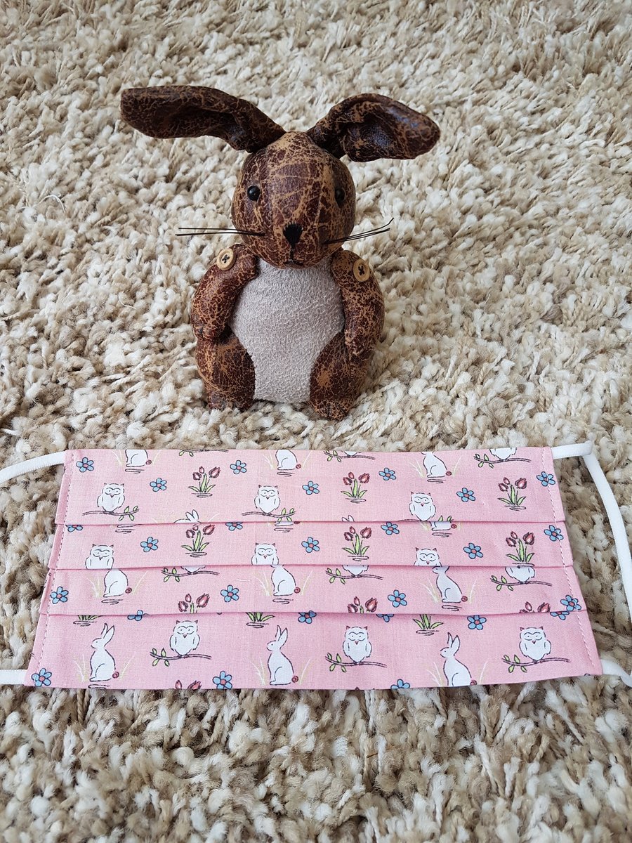 Adult face covering – Pink Bunny and Owl print