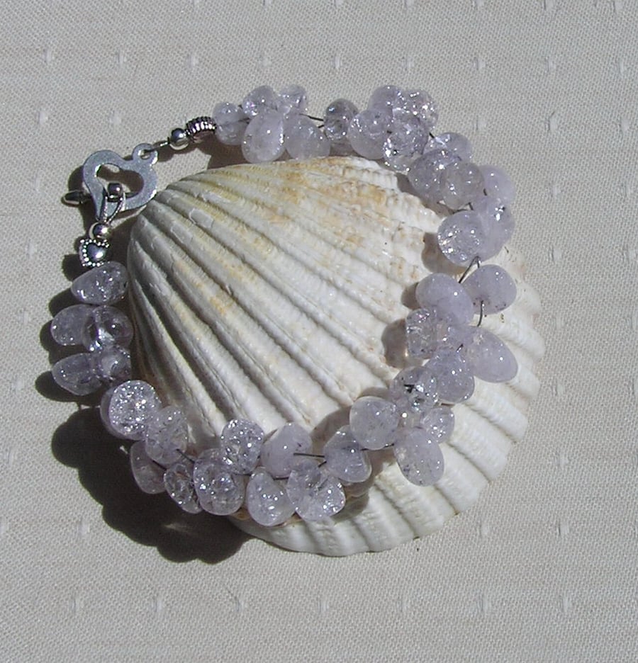 Lilac Crackled Quartz Crystal Gemstone Bracelet "Lilac Mist"