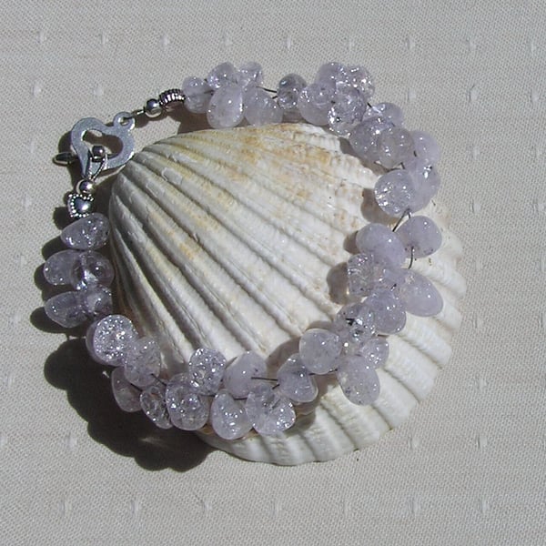 Lilac Crackled Quartz Crystal Gemstone Bracelet "Lilac Mist"