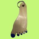 Funky Foot key fob in Birch plywood with blue nails– SKU-FF1