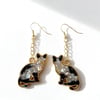 Black & White Cat Shell Resin Dangle Earrings
