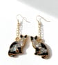 Black & White Cat Shell Resin Dangle Earrings