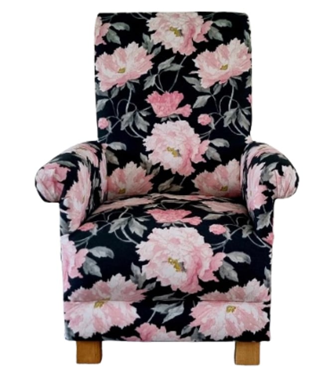 Laura Ashley Peonies Charcoal Grey Fabric Armchair Adult Chair Pink Black Accent