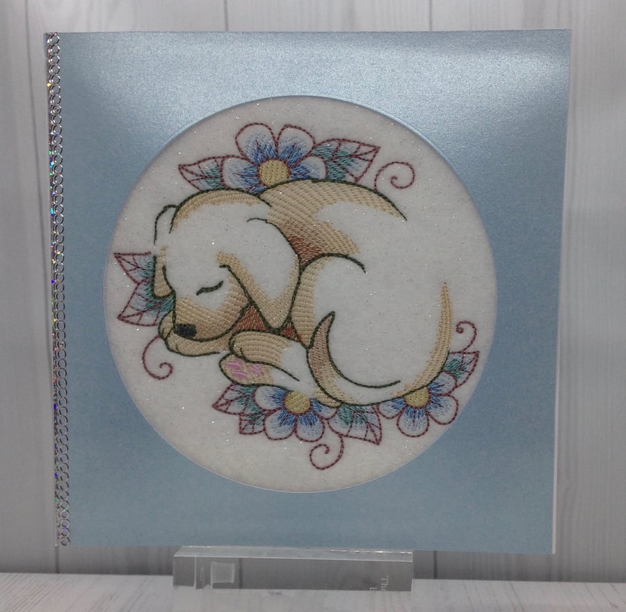 Painterly dog and flowers card C - 62