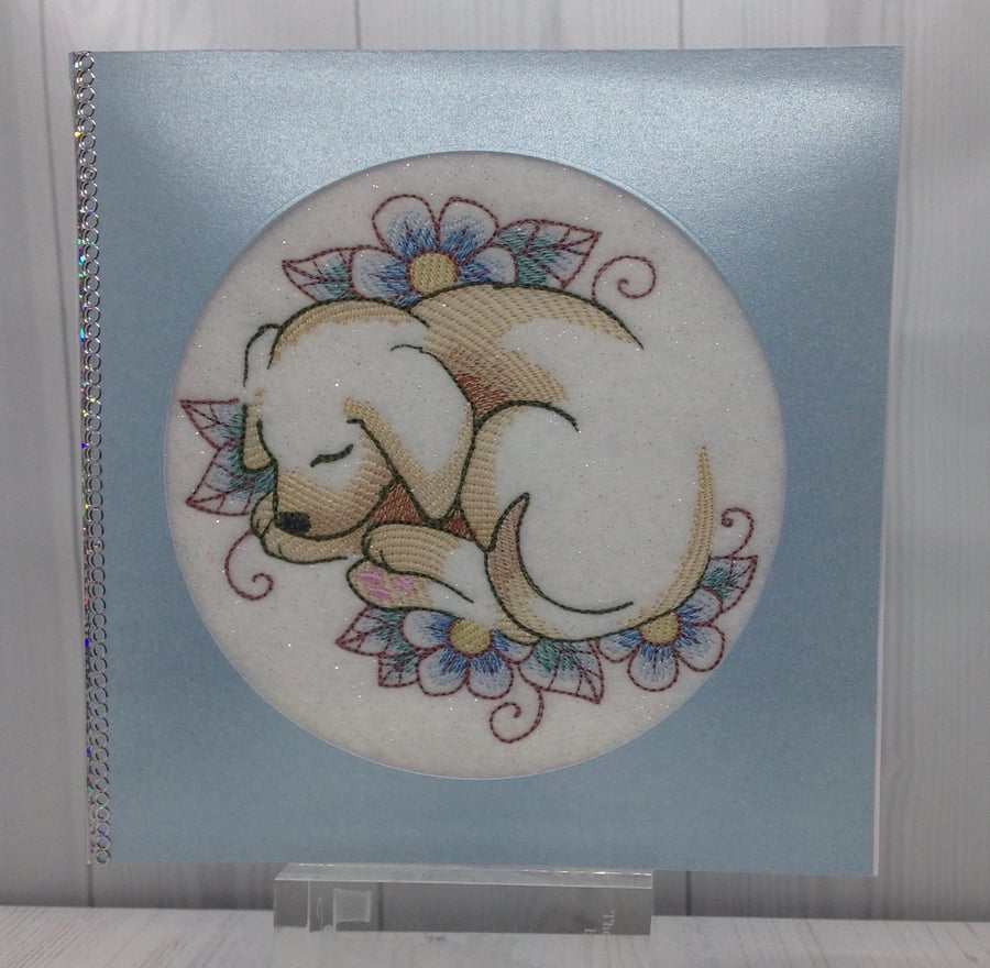 Greeting Card - Painterly dog and flowers by Carolee Crafts -  C62