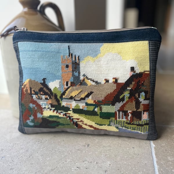 Vintage Godshill tapestry large soft pouch with reclaimed floral lining