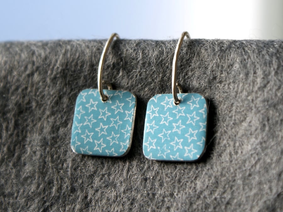Special Price - Blue grey square drop earrings