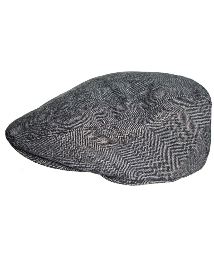Men’s grey herringbone flat cap