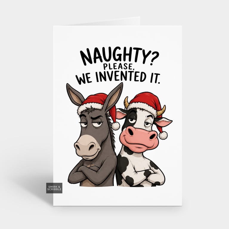 Funny Christmas Card For Him Or Her - Cow & Donkey