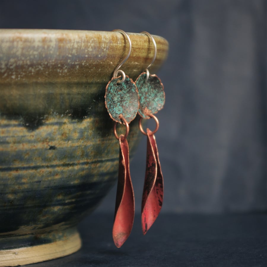 Verdigris Copper Pod Dangle Earrings