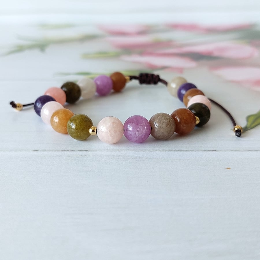 Multicoloured Jade Adjustable Gemstone Bracelet