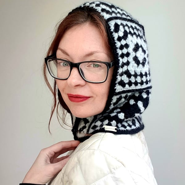 Knitted hood, Alpaca crochet hood, Granny Square hat, Winter fashion