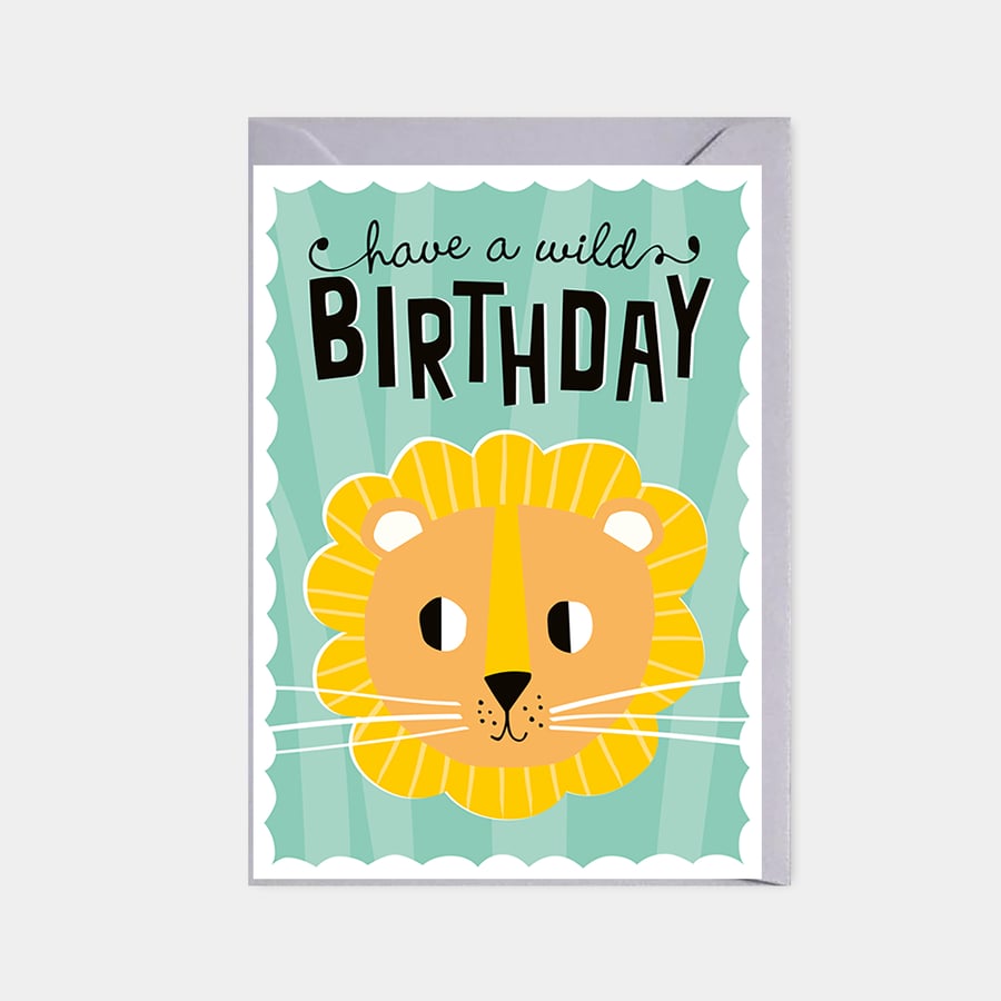 Kids birthday card - lion birthday card - cute animal card