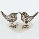Wire Wren Sculptures On A Wire Heart Stand