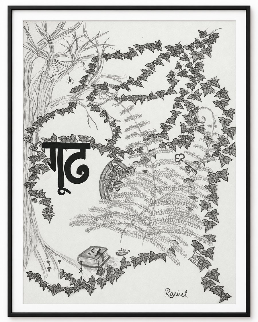 Mystery - Original Gothic Botanical Pencil Drawing - Dark Academia Wall Art