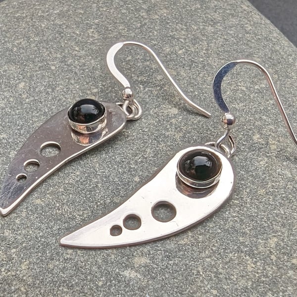 Sterling Silver and Black Onyx Earrings Arched