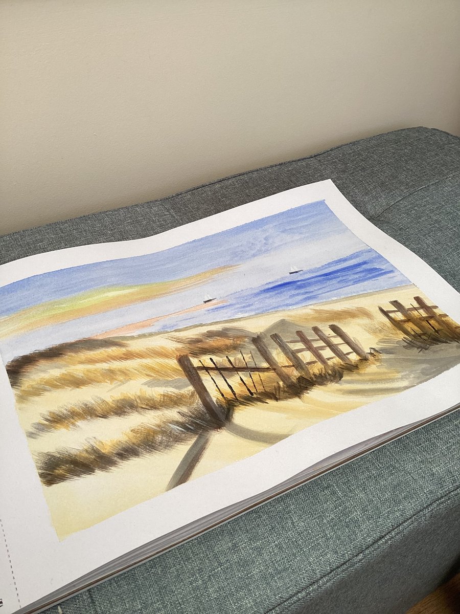 Watercolour, painting record, rickety, seaside fence