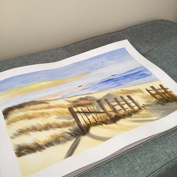 Watercolour, painting record, rickety, seaside fence