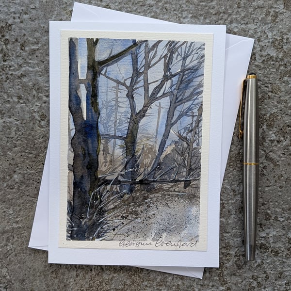 Tree Lined Lane. Handpainted Blank Card. Original Painting. 260206