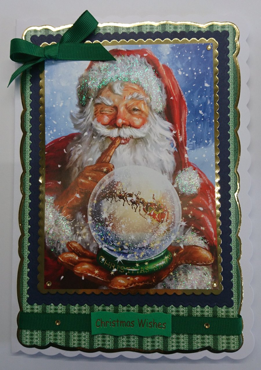 Christmas Card Pole Santa Snow Globe Christmas Wishes