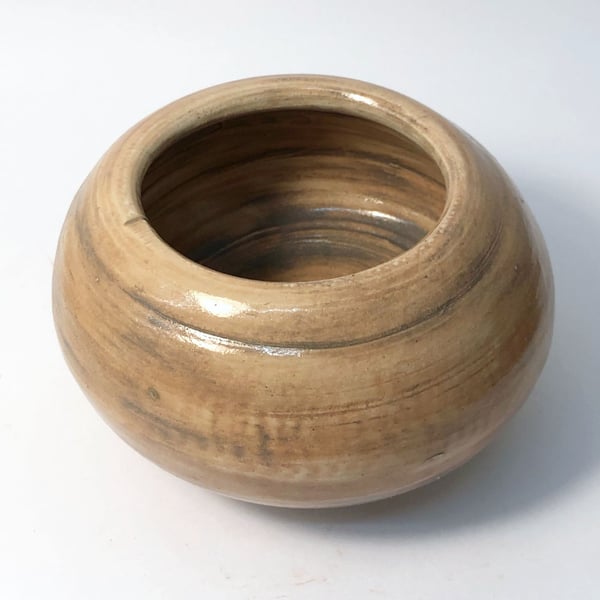 Limed oak effect glazed stoneware pot