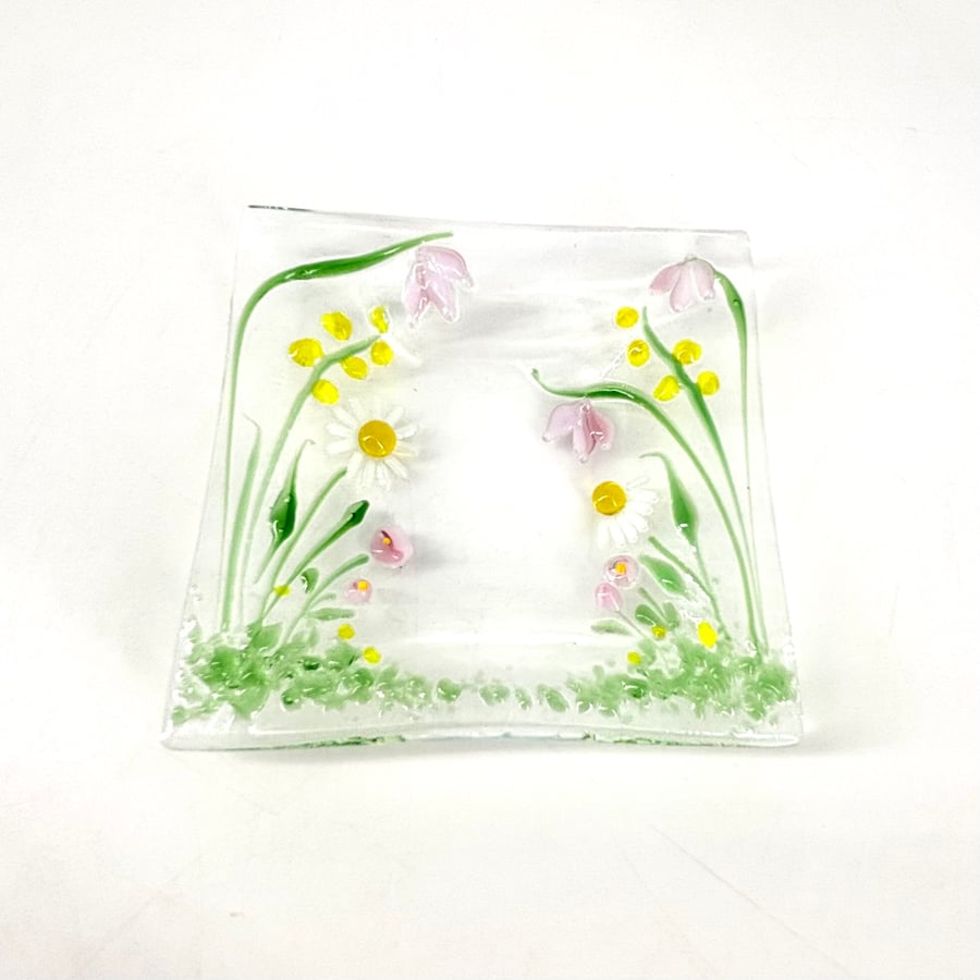 Fused Glass Trinket Dish with Pretty Floral Detail
