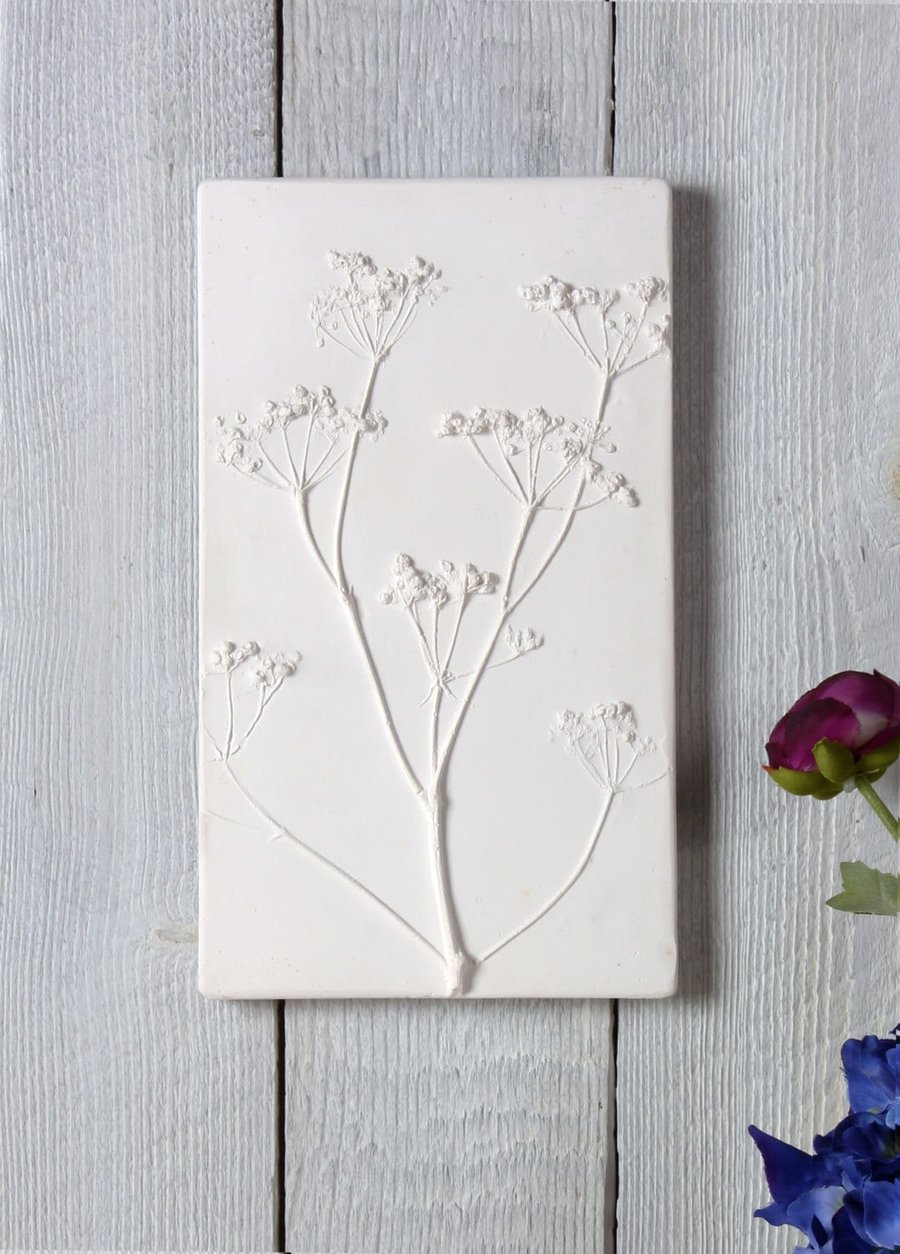 Cow Parsley Plaster Cast Wall Plaque, Limited Edition