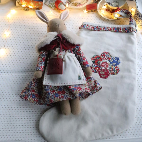 Heirloom Liberty Bunny and Christmas Stocking Set