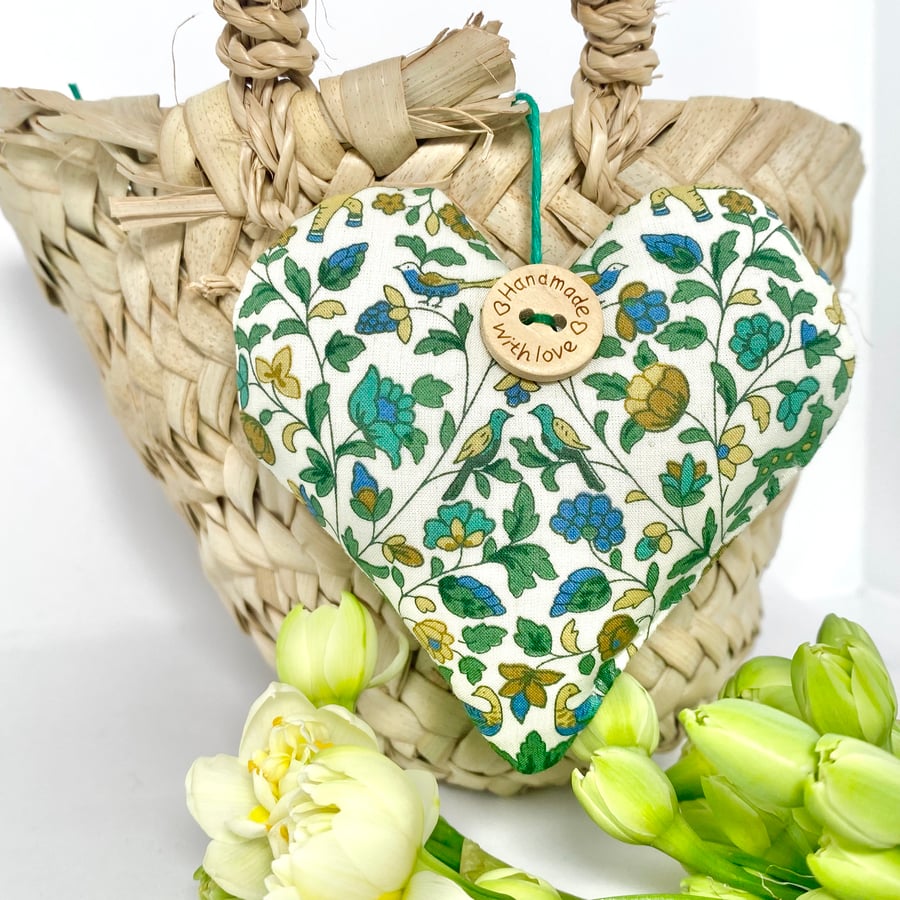 LIBERTY PRINT FLORAL HEART - teal and ochre 
