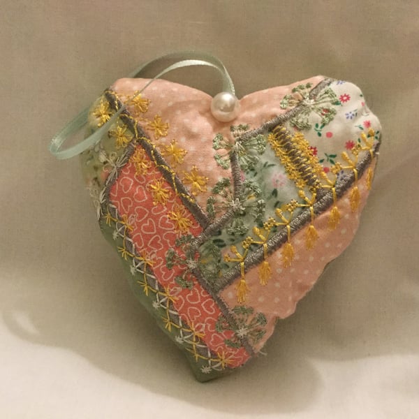 Embroidered patchwork heart,