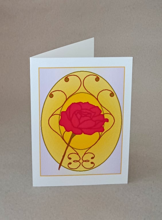 Red Rose digital art flower handmade card
