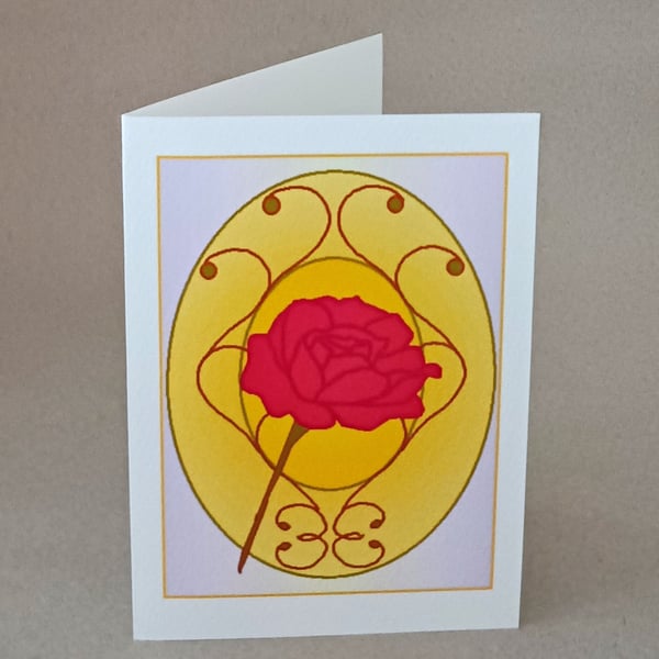 Red Rose digital art flower handmade card