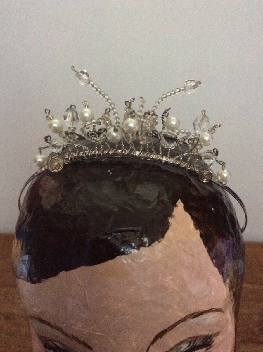 Tiara with faux pearls and crystals