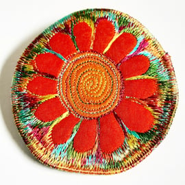 Textile Brooch Free Machine Embroidery 