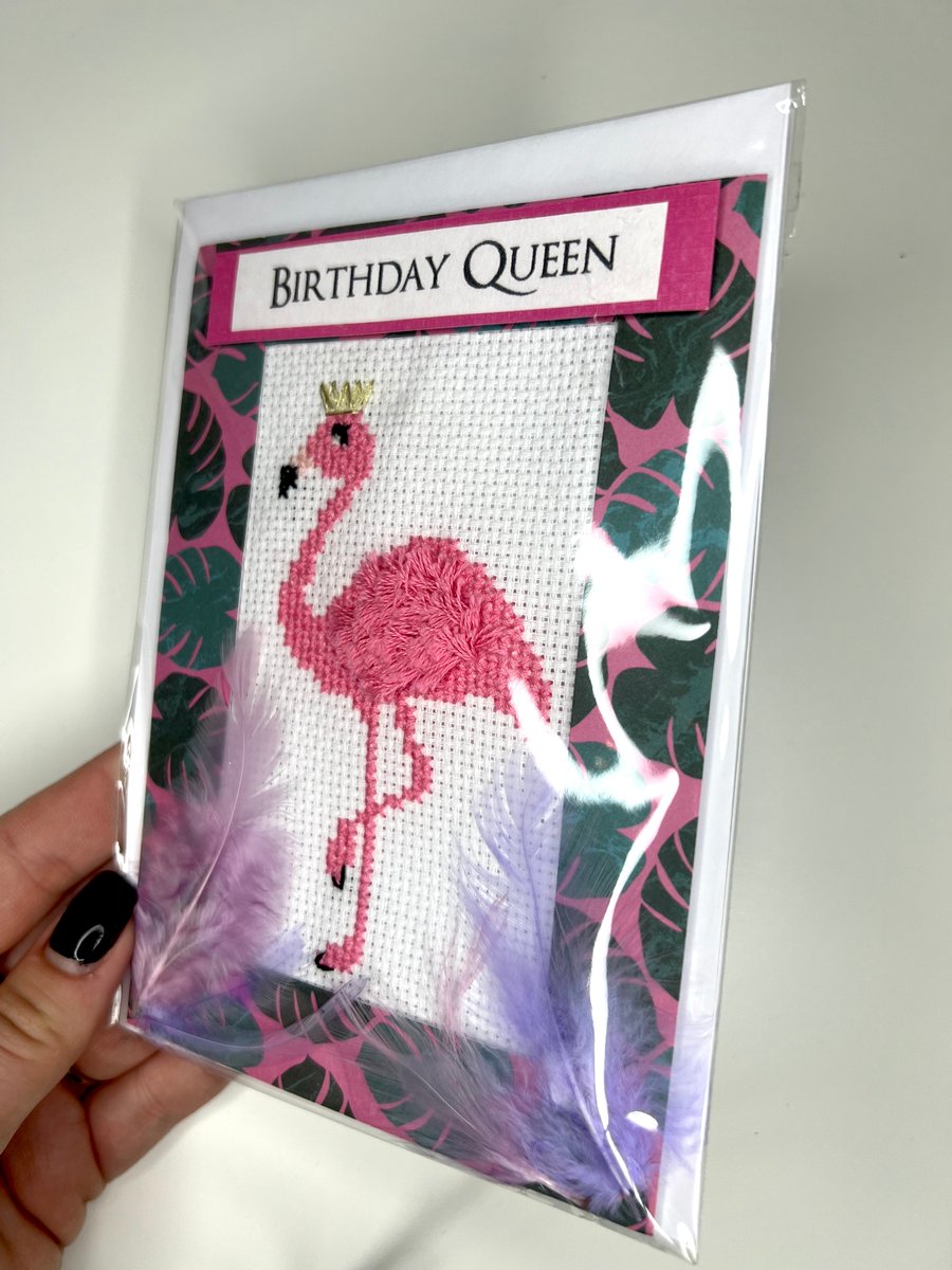 Birthday Queen card with flamingo
