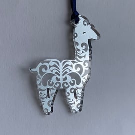 Silver mirrored acrylic llama decoration