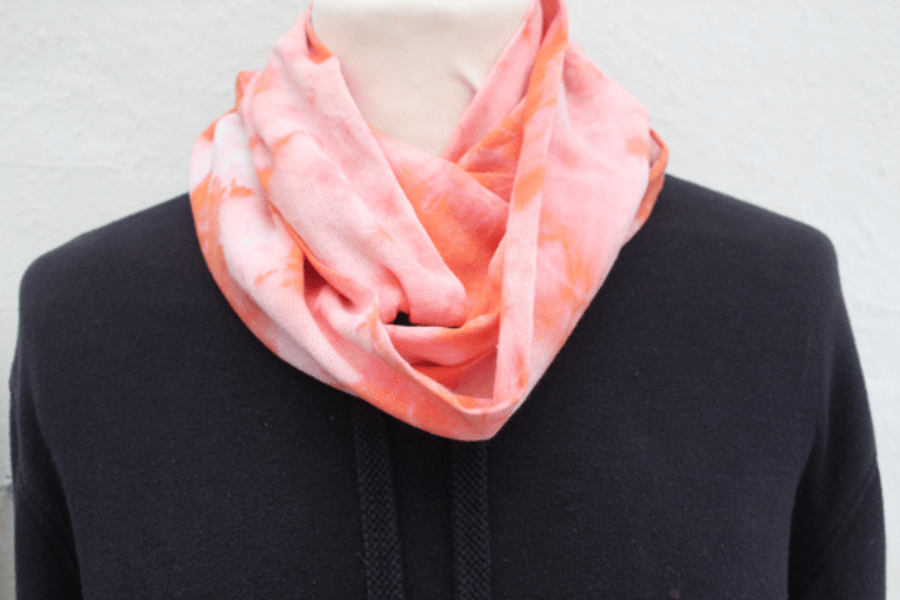 Handmade Orange and cream tie dyed scarf, loop infinity Eco scarf, Unisex gift.